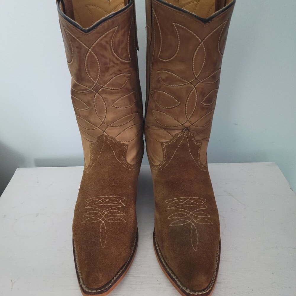 Vintage Texas Brand Men's Cowboy Western Boots Brown Suede USA Size 9 D